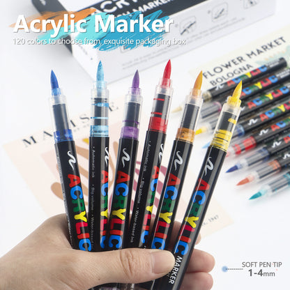 36 Colour Set Vibrant Cyan Acrylic Marker with Soft Brush Tip - 13.8 cm Professional Art Pen - Image 3