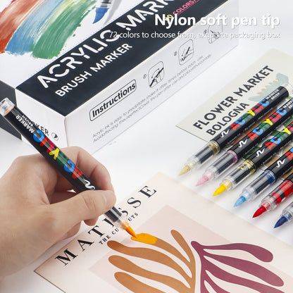 48 Colour Set Vibrant Cyan Acrylic Marker with Soft Brush Tip - 13.8 cm Professional Art Pen - Image 2