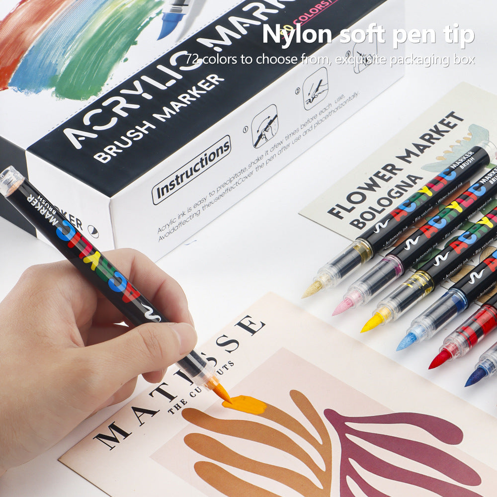 60 Colour Set Vibrant Cyan Acrylic Marker with Soft Brush Tip - 13.8 cm Professional Art Pen - Image 2