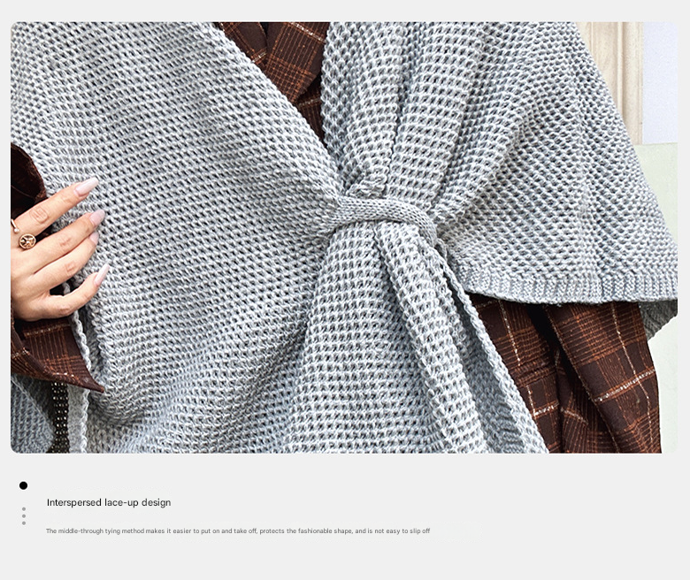 Black Luxurious Faux Cashmere Knitted Cape - Large Buckled 90 x 140 cm Women's Versatile Shawl - Image 3