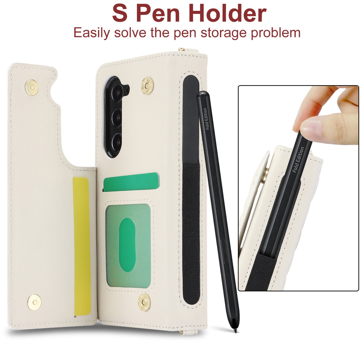 Brown Galaxy Z Fold3 Multi-Functional Leather Wallet Case for Samsung Z Fold Series - Crossbody with Pen Slot, Quilted Design Pen Not Included - Image 2