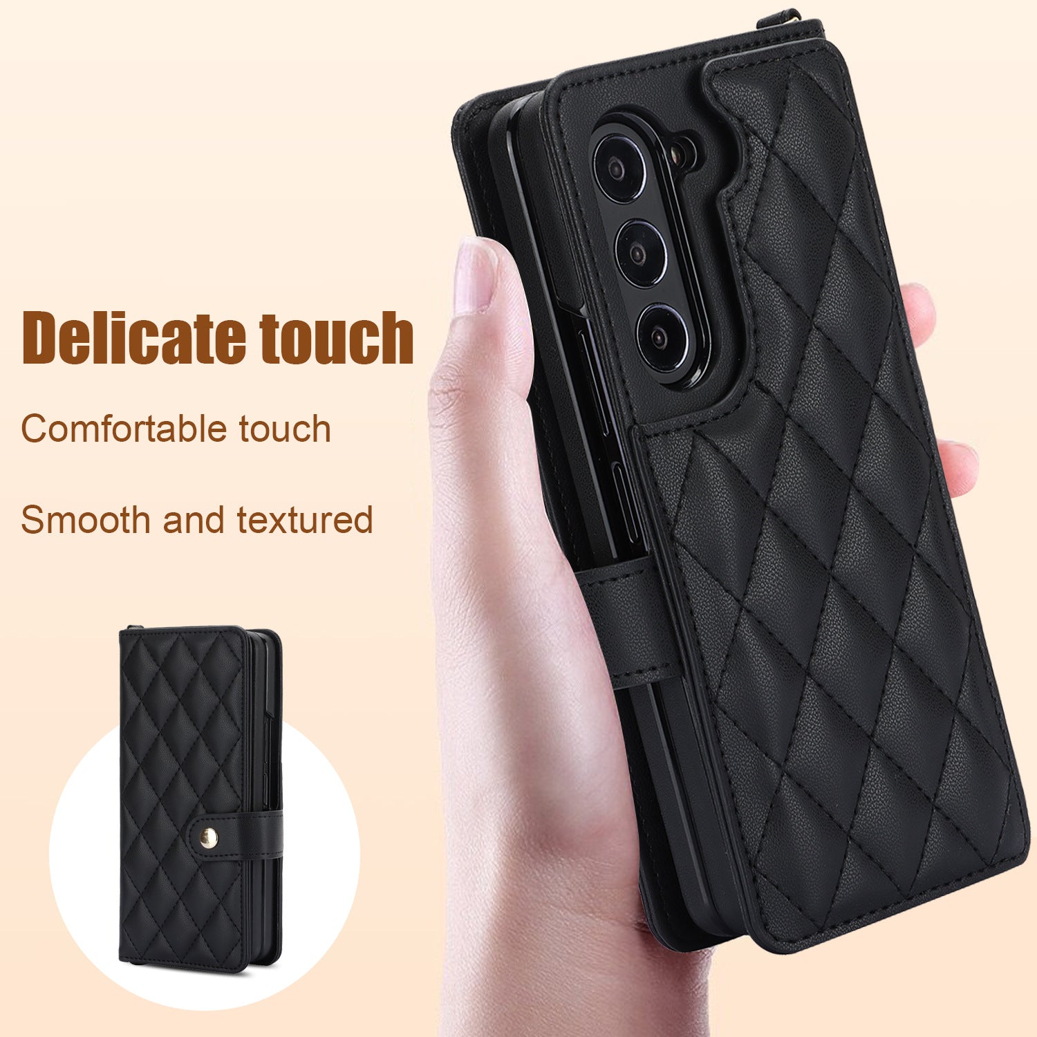 Brown Galaxy Z Fold5 Multi-Functional Leather Wallet Case for Samsung Z Fold Series - Crossbody with Pen Slot, Quilted Design Pen Not Included - Image 4