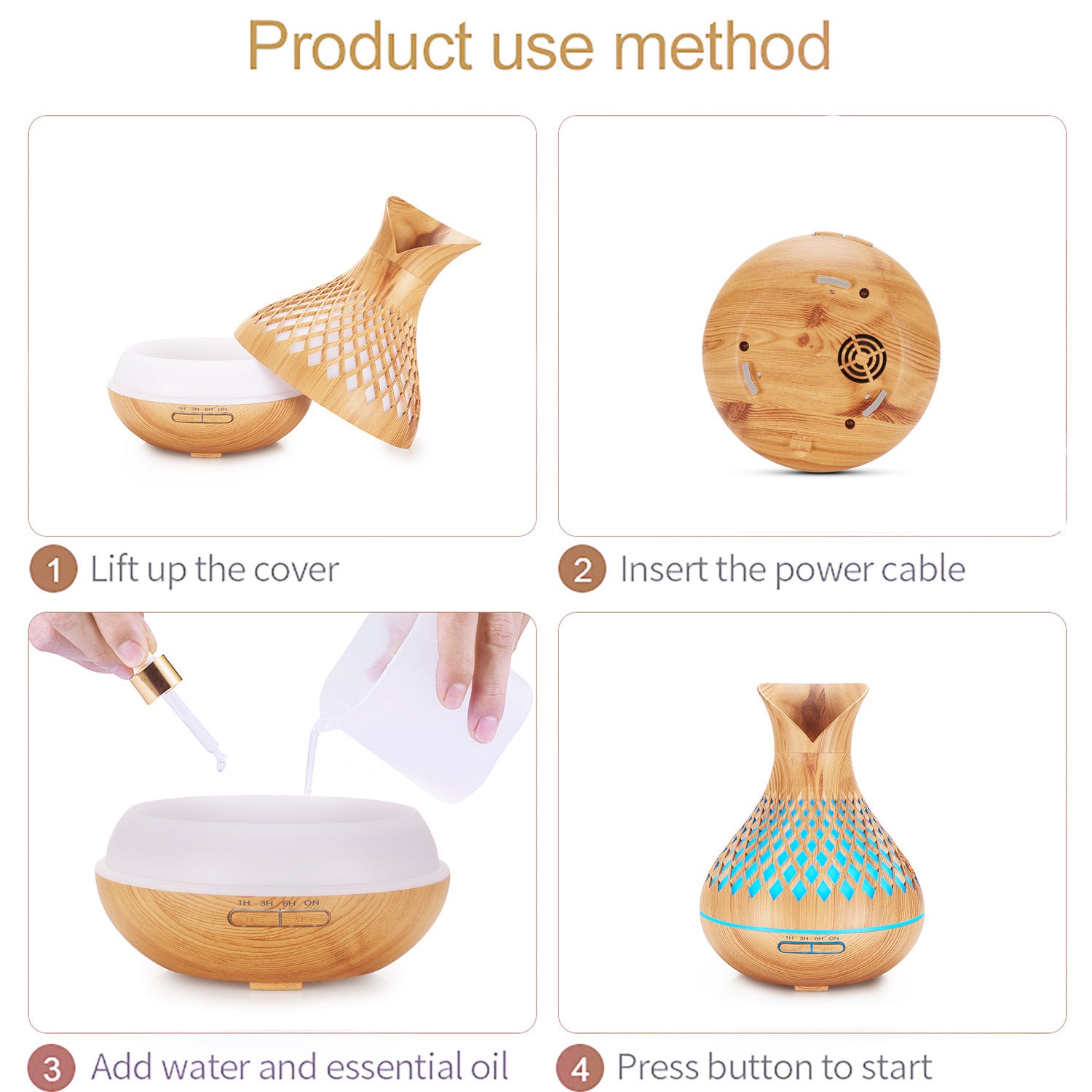 Blue Crack 500ml Wood-Grain Essential Oil Aroma Diffuser with Lattice Design and Humidifier - Image 2