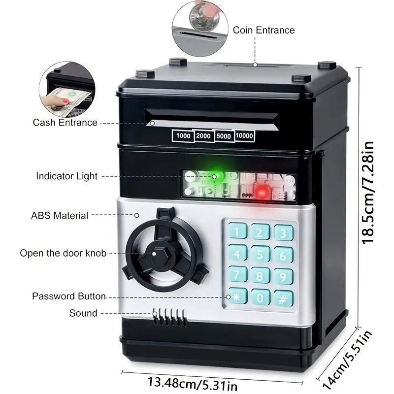 Red Children's Mini Safe Piggy Bank with Fingerprint and Password Lock - Image 3