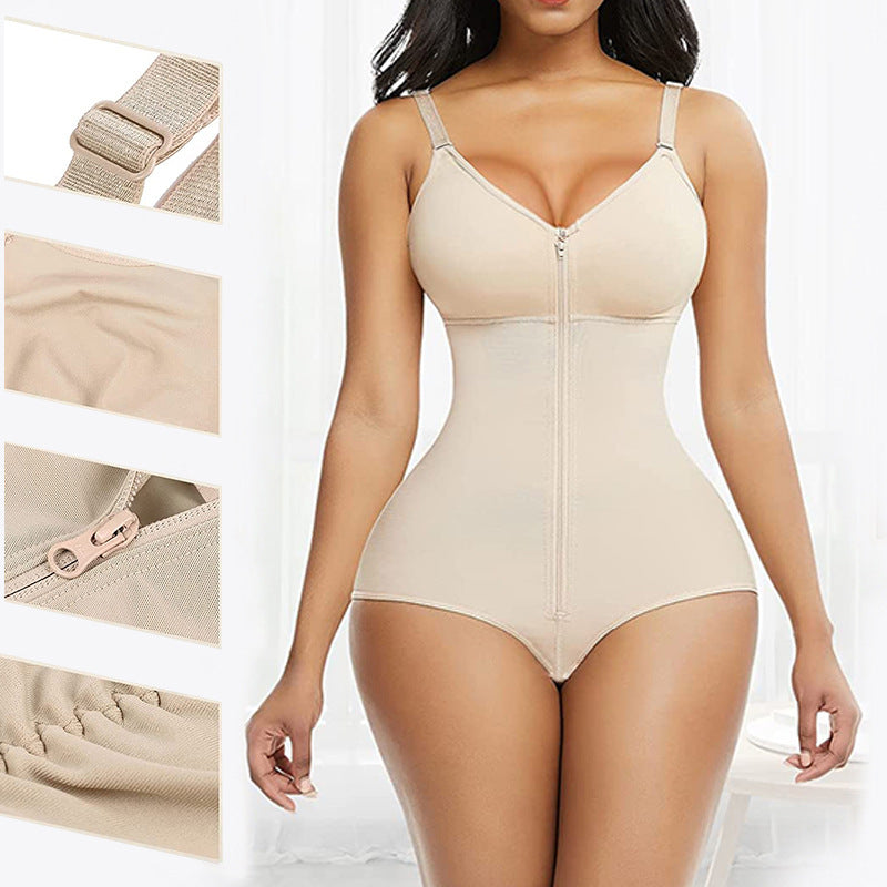 3XL Skin Color Women's Seamless Body-Shaping Onesie with Zipper - Abdomen Slimming and Hip Lifting