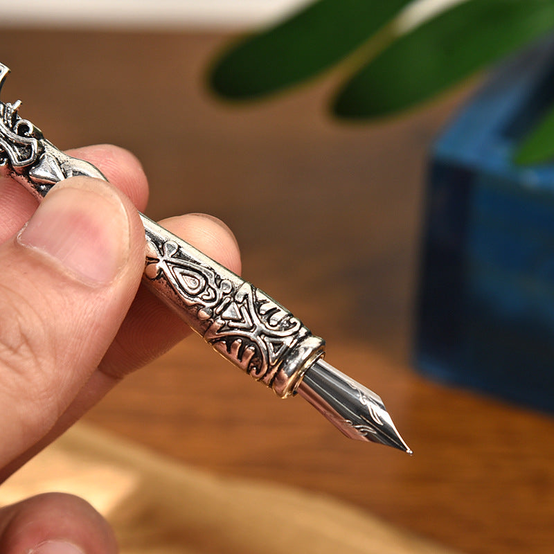 Sword Plume Silver European Dip Feather Quill Pen Set - 2-Piece Retro Business Gift Box with 5 Nib Sizes - Image 3