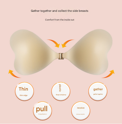 Size S [A cup] Two Pairs Pink Skin Colour Heart-Shaped Silicone Breast Sticker - Thin Invisible Push-Up for Small Chest Enhancement - Image 2
