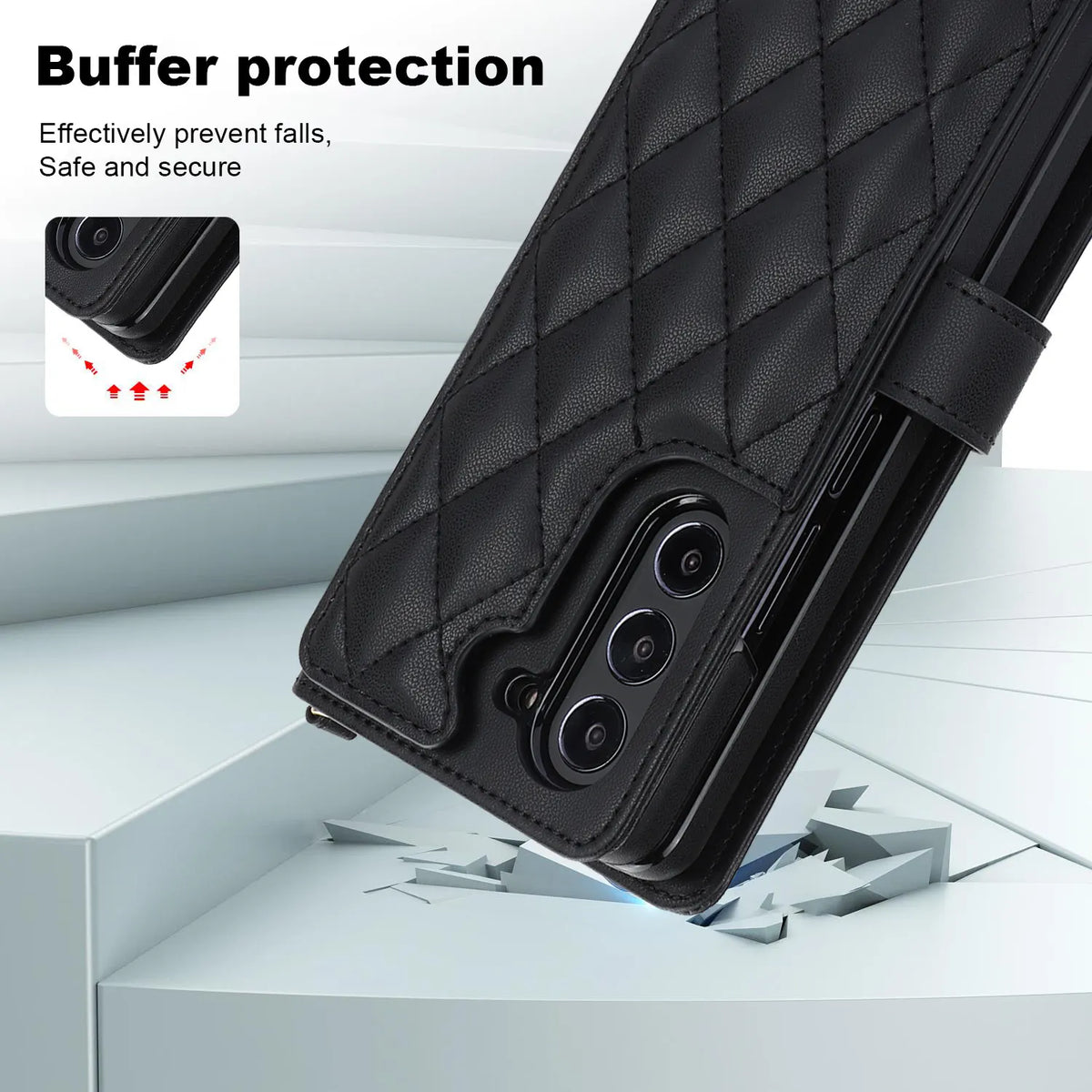 White Galaxy Z Fold3 Multi-Functional Leather Wallet Case for Samsung Z Fold Series - Crossbody with Pen Slot, Quilted Design Pen Not Included - Image 6