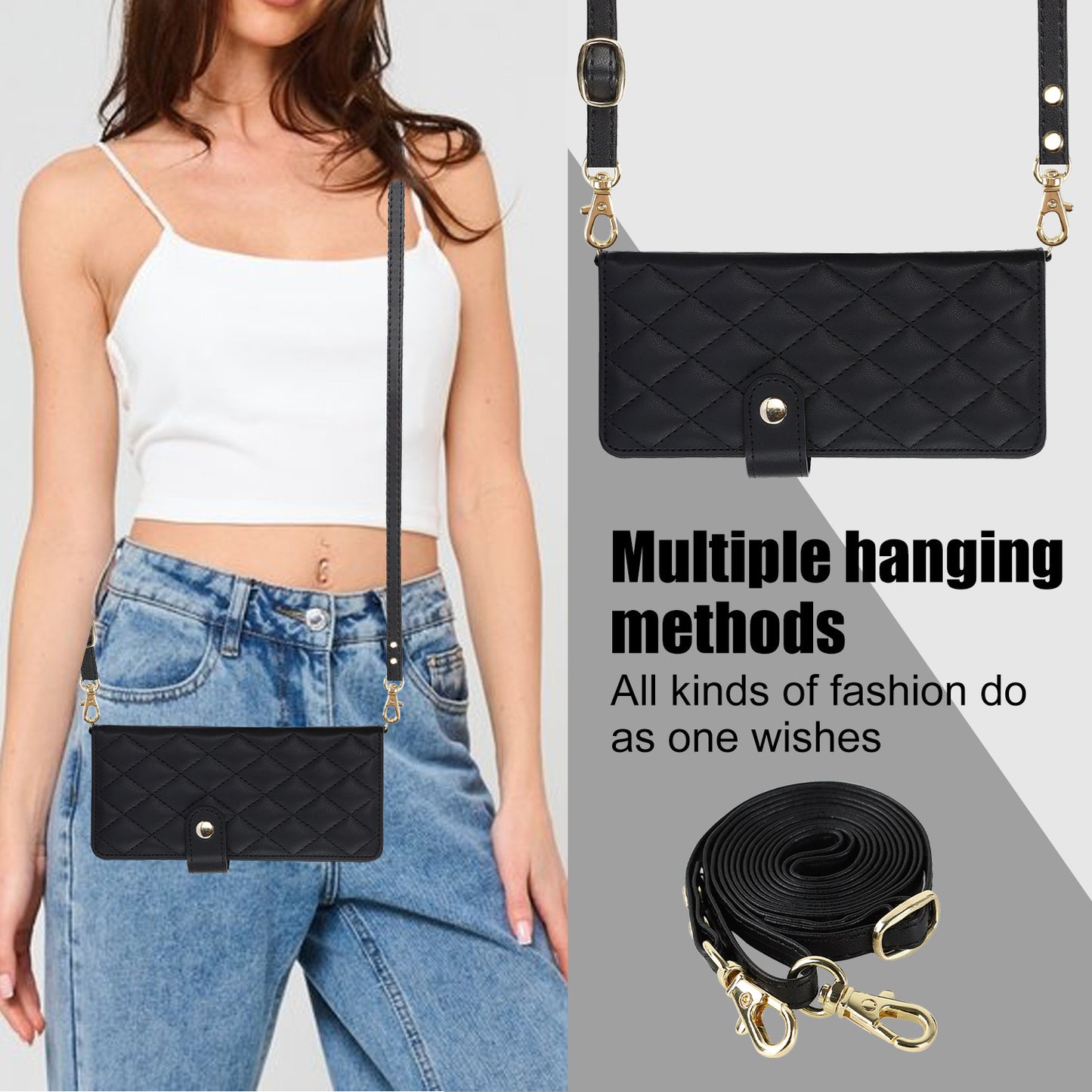 White Galaxy Z Fold3 Multi-Functional Leather Wallet Case for Samsung Z Fold Series - Crossbody with Pen Slot, Quilted Design Pen Not Included - Image 8