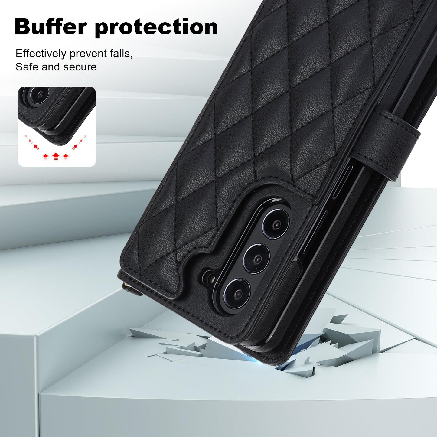 White Galaxy Z Fold5 Multi-Functional Leather Wallet Case for Samsung Z Fold Series - Crossbody with Pen Slot, Quilted Design Pen Not Included - Image 6