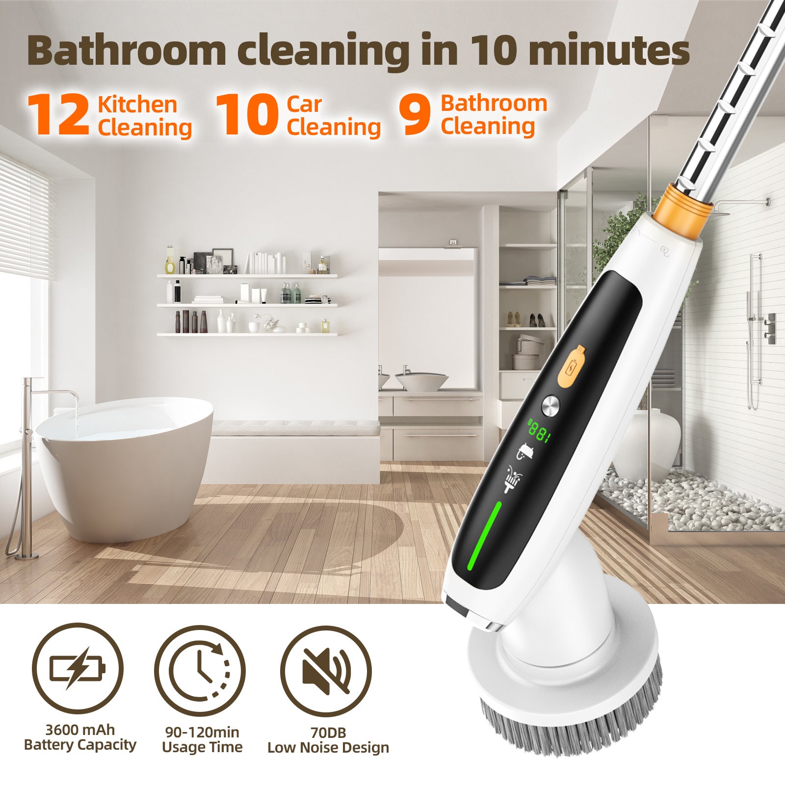 Black Powerful Torque Silent Extendable Smart-Sensing Electric Cleaning Brush - Image 3
