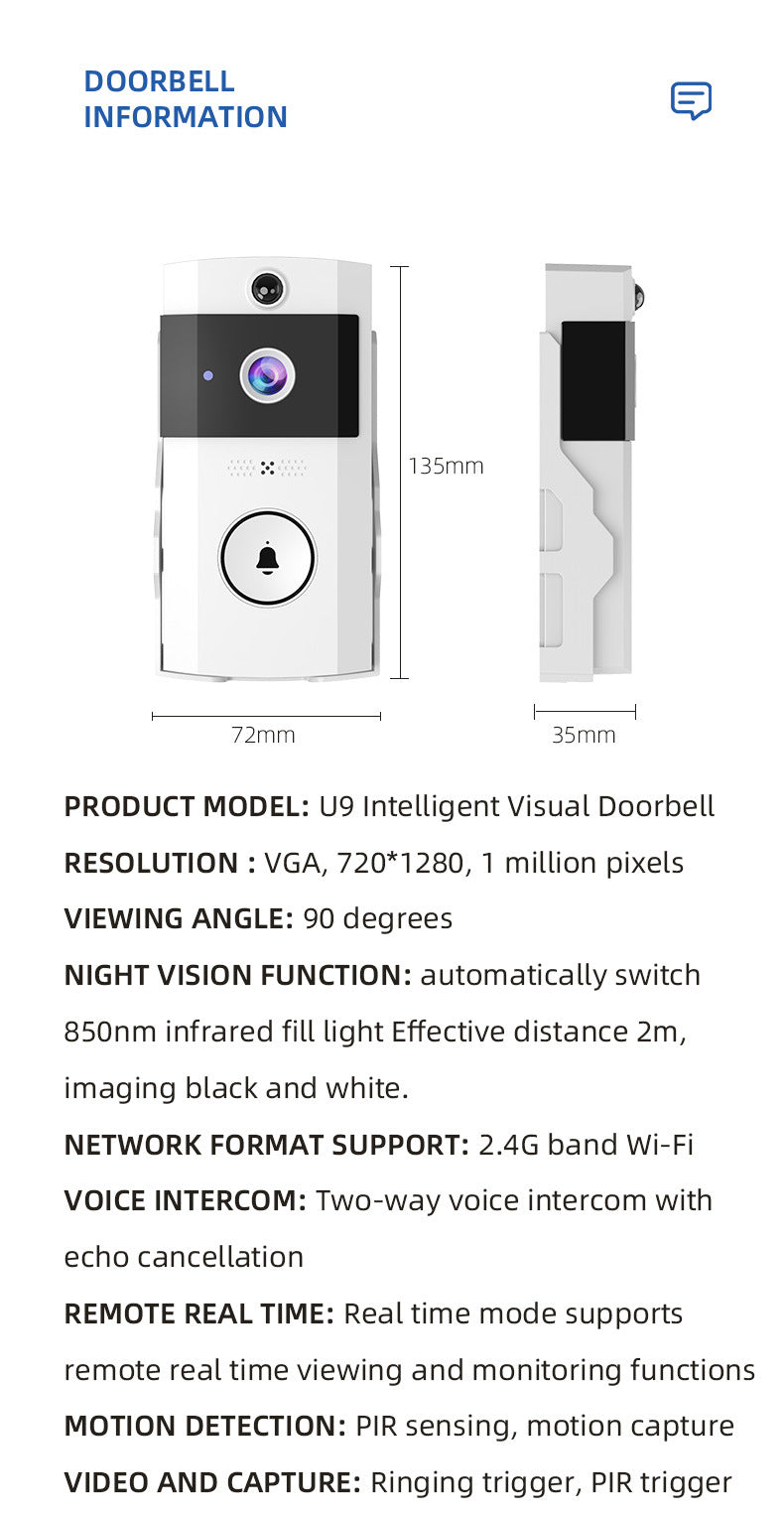 Transparent Rain Cover + Doorbell Combination HD Wireless Video Doorbell with Long-Lasting Battery - Image 7