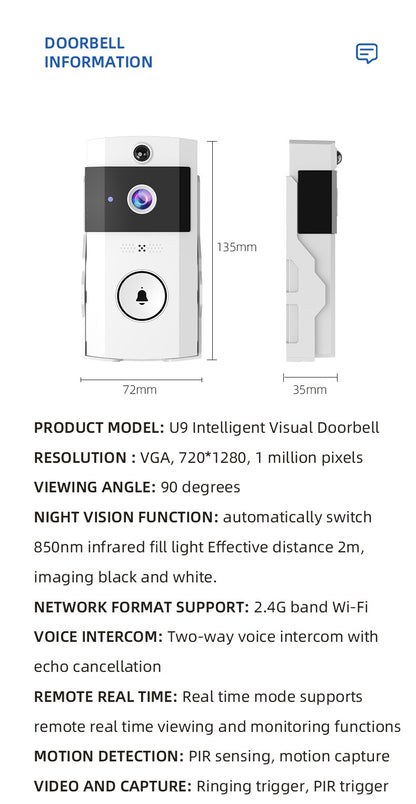 Transparent Rain Cover + Doorbell Combination HD Wireless Video Doorbell with Long-Lasting Battery - Image 7