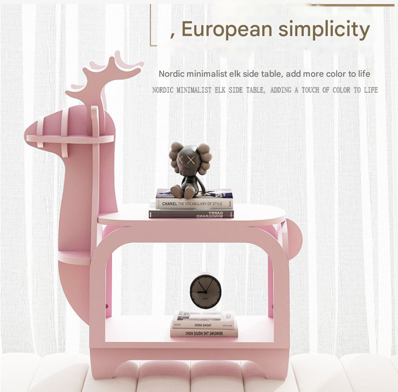 Oak Planking Small Creative Reindeer-Shaped Solid Wood Bookshelf for Kids - Image 2