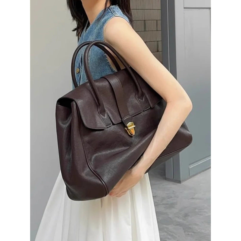 Coffee Brown Spacious Women's PU Leather Tote Bag with Laptop Compartment - Image 3