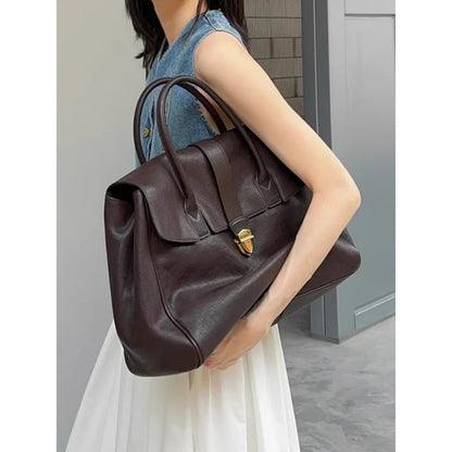Coffee Brown Spacious Women's PU Leather Tote Bag with Laptop Compartment - Image 3