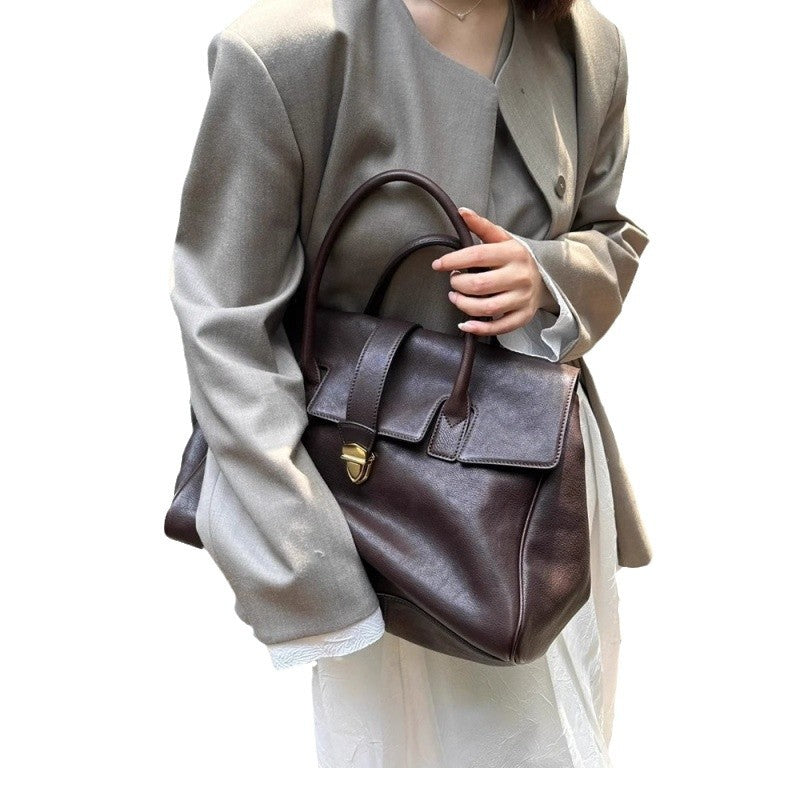 Coffee Brown Spacious Women's PU Leather Tote Bag with Laptop Compartment - Image 4