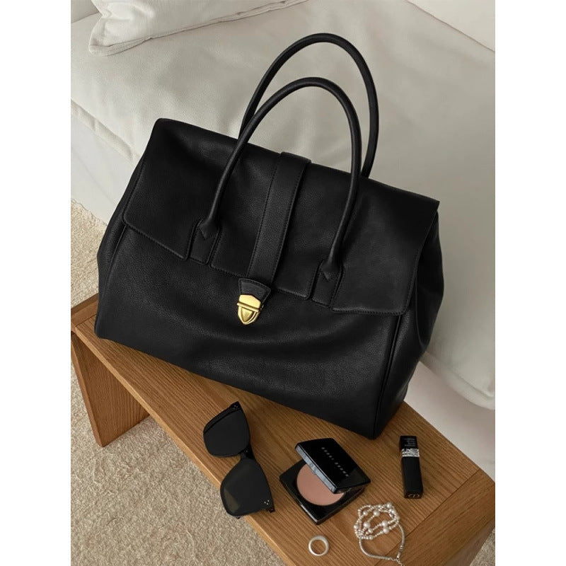 Black Spacious Women's PU Leather Tote Bag with Laptop Compartment - Image 3