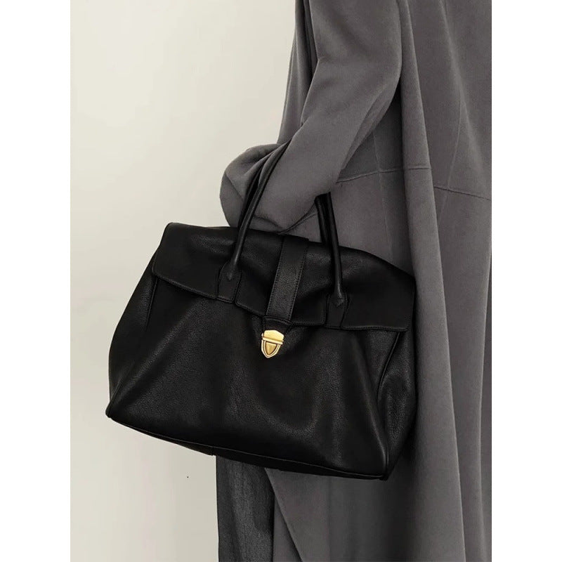 Black Spacious Women's PU Leather Tote Bag with Laptop Compartment - Image 4