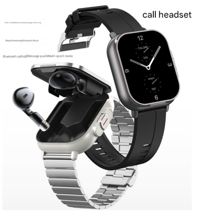 Black Steel 2-in-1 Bluetooth Smartwatch with Integrated Earbuds for Sports - Image 2