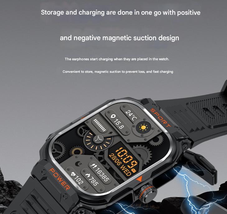 Black 2-in-1 Smartwatch with Earbuds and 2.01-Inch HD Screen for Sports - Image 3