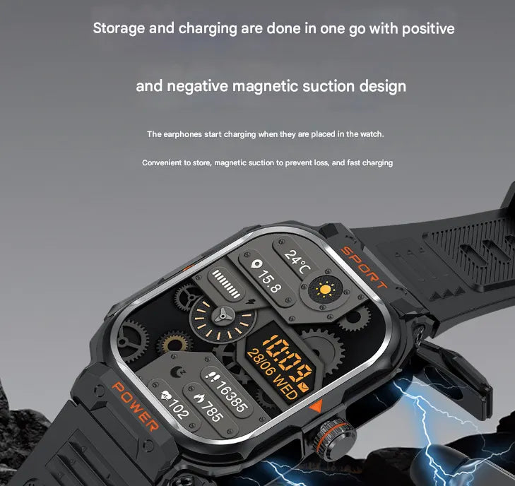 Silver 2-in-1 Smartwatch with Earbuds and 2.01-Inch HD Screen for Sports - Image 3