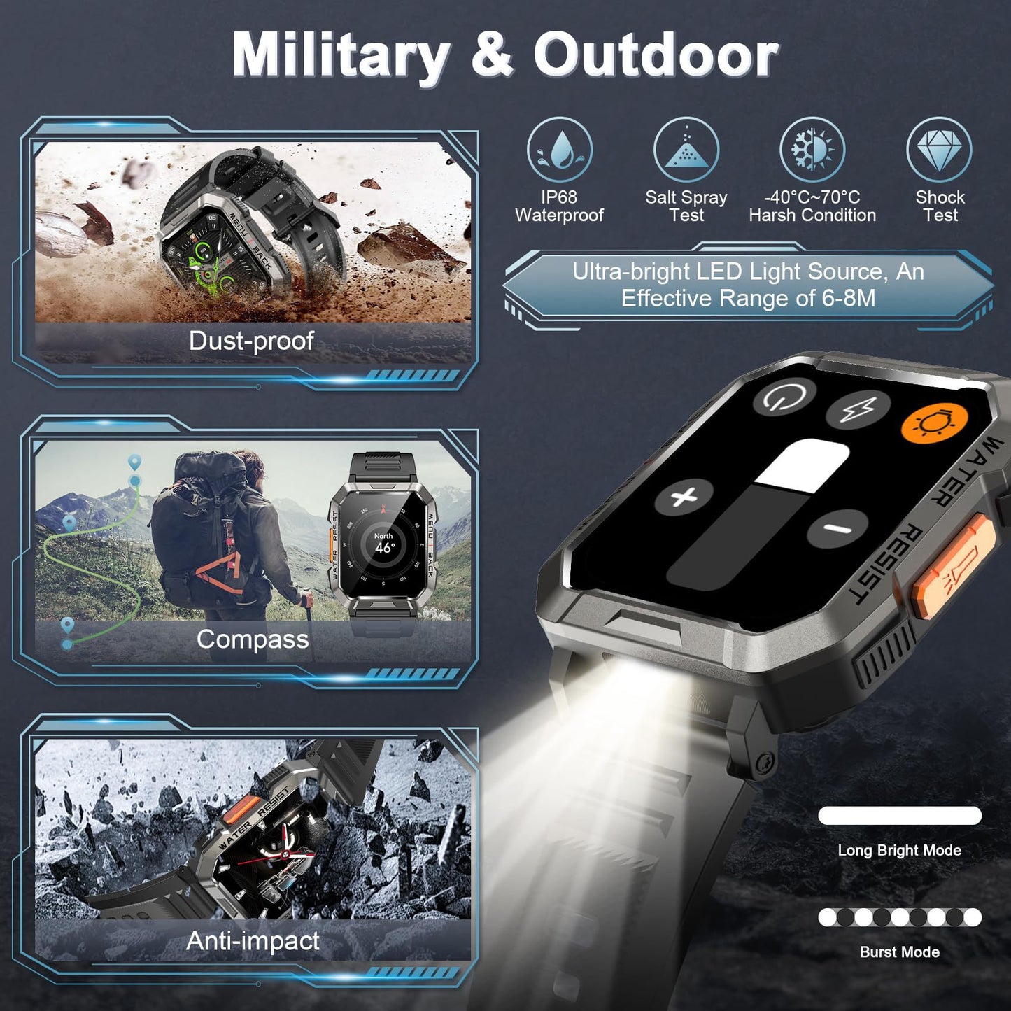 Men's Outdoor Smartwatch with Bluetooth Calling and Flashlight - Image 3