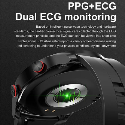 Black Silicone +22MM Black Mitsubishi Steel Strip Business Smartwatch with ECG and PPG Monitoring and Stainless Steel Strap - Image 3