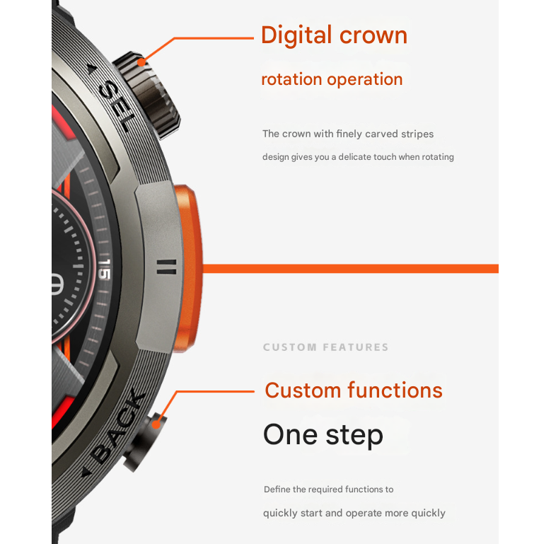 Black-red Steel Belts Outdoor Smartwatch with 1.45-Inch HD Round Screen and Flashlight - Image 3