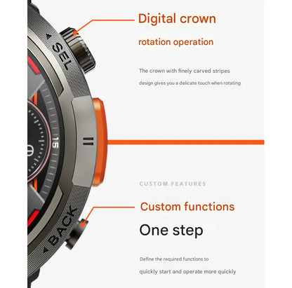 Black-red Steel Belts Outdoor Smartwatch with 1.45-Inch HD Round Screen and Flashlight - Image 3