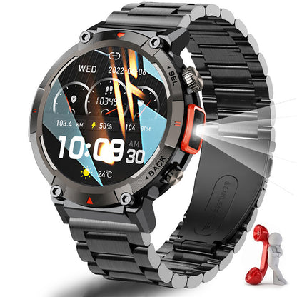 Black-orange Steel Belts Outdoor Smartwatch with 1.45-Inch HD Round Screen and Flashlight - Image 2