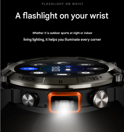 Black-orange Steel Belts Outdoor Smartwatch with 1.45-Inch HD Round Screen and Flashlight - Image 4