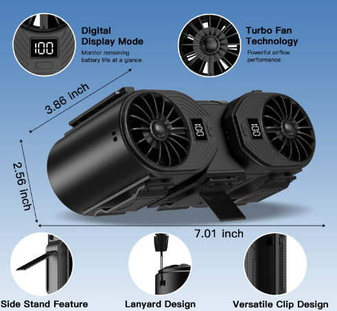 Brown-black Portable Turbo Waist Fan with Digital Display and Dual Air Outlets - Image 3