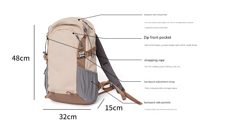 Brown 20L Lightweight Hiking Backpack for Camping, Travel, and Commuting - Image 3