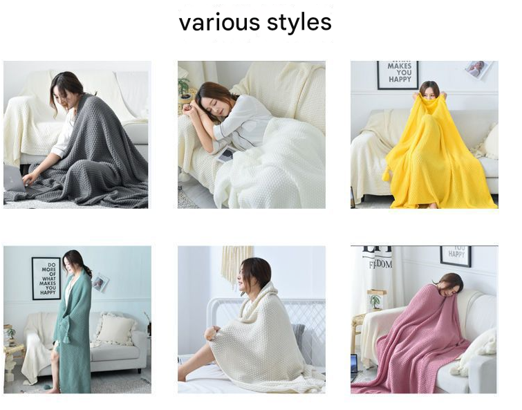 110cm x 150cm Yellow Knitted Sofa Blanket for Autumn and Winter Naps - Image 2