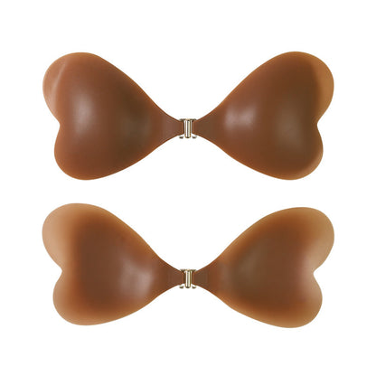 Size S [A cup] Two Pairs Brown Skin Colour Heart-Shaped Silicone Breast Sticker - Thin Invisible Push-Up for Small Chest Enhancement