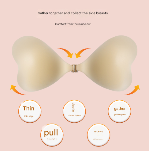 Size S [A cup] Two Pairs Brown Skin Colour Heart-Shaped Silicone Breast Sticker - Thin Invisible Push-Up for Small Chest Enhancement - Image 2