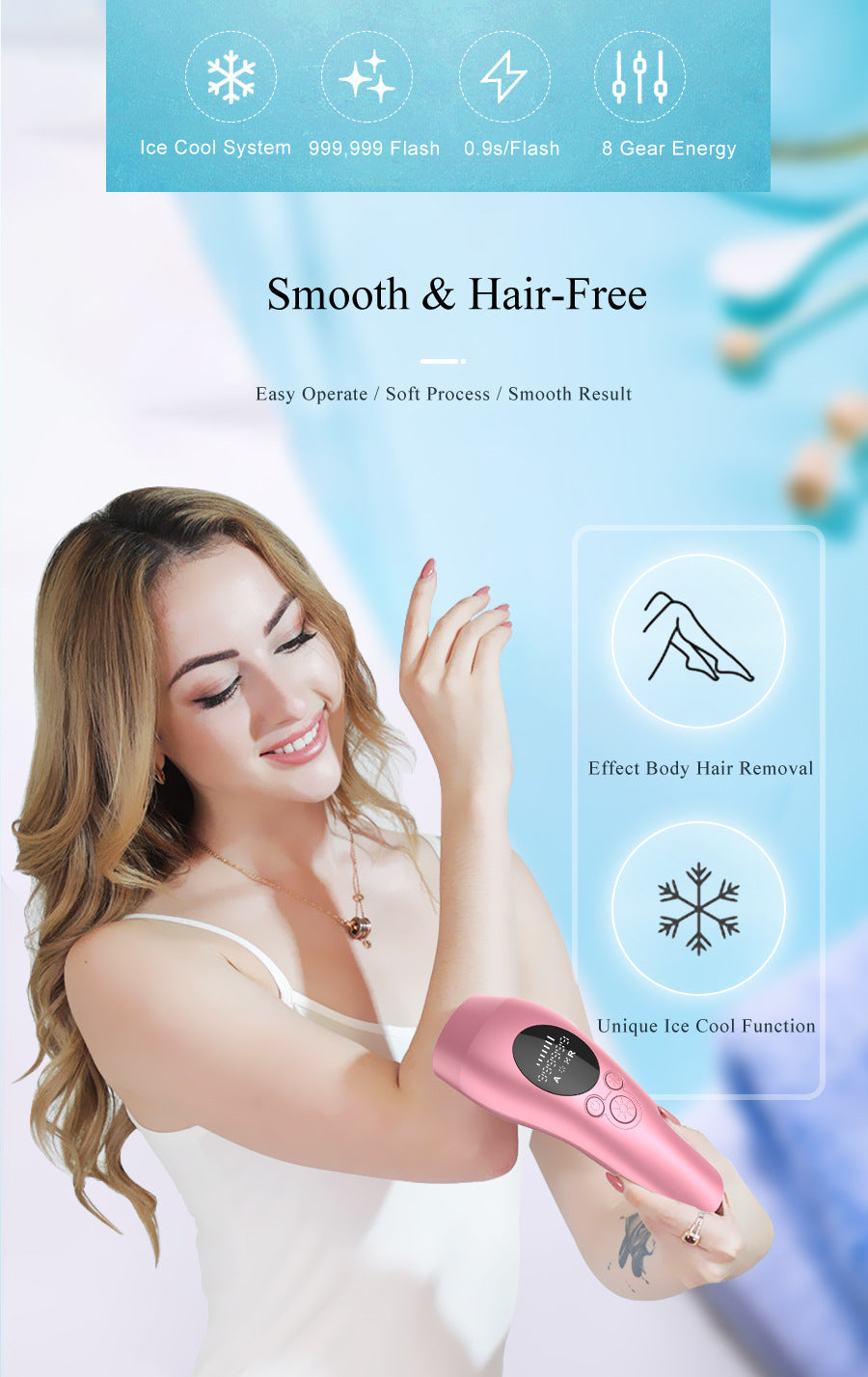 Pink Light Spot Beauty Hair Removal Device - Smooth Skin Solution - Image 4