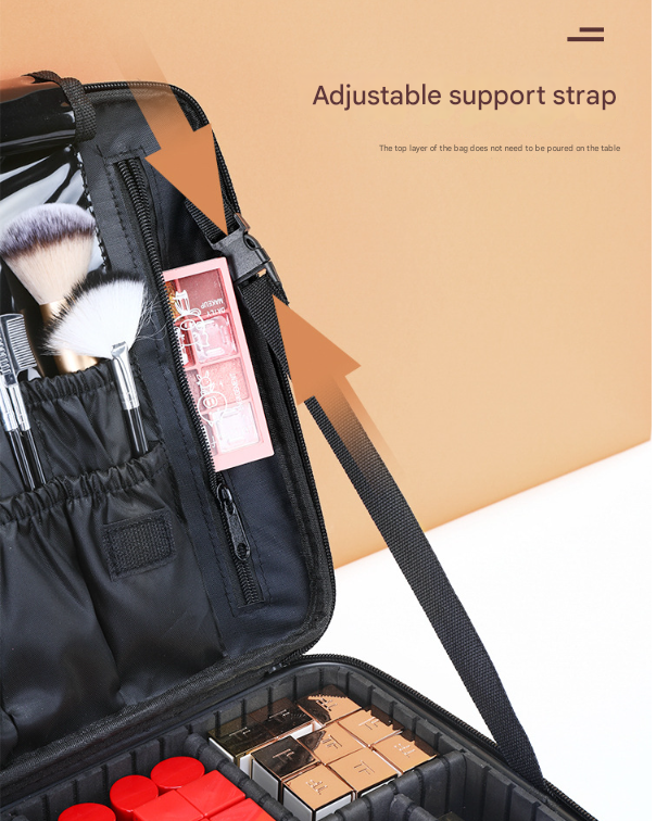 Pink Oxford Fabric Makeup Case with Mirror and Partitions - All-in-One Tool Box - Image 3