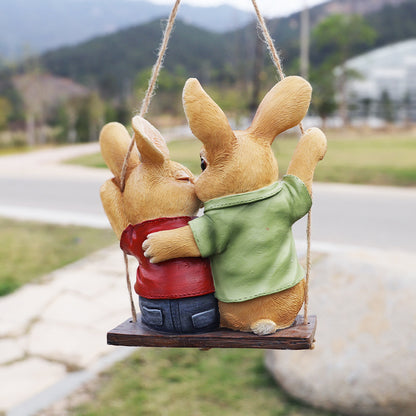Cartoon Rabbit Couple Swing Garden Ornament - Charming Resin Decor - Image 2