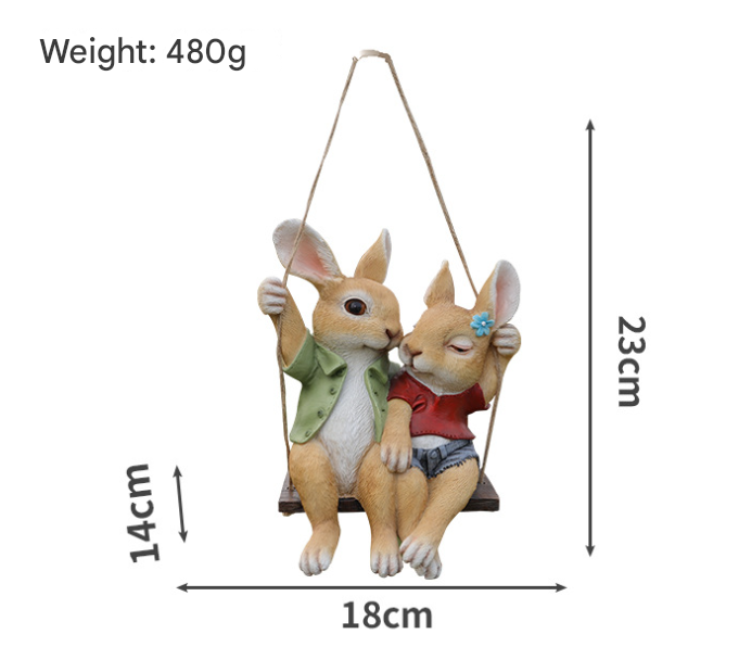Cartoon Rabbit Couple Swing Garden Ornament - Charming Resin Decor - Image 3