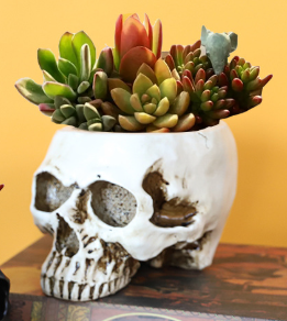 White Halloween Skull Resin Desktop Ornament and Pen Holder - Spooky Decor - Image 2