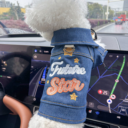 XS-Approximately 2kg Future Star Denim Denim Vest Jacket for Dogs and Cats - Spring, Summer, and Autumn Wear