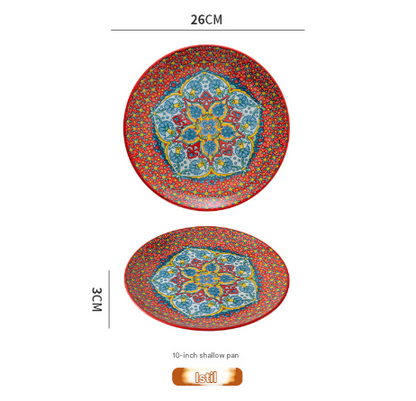 Isidil 10-Inch Bohemian Ceramic Shallow Plate