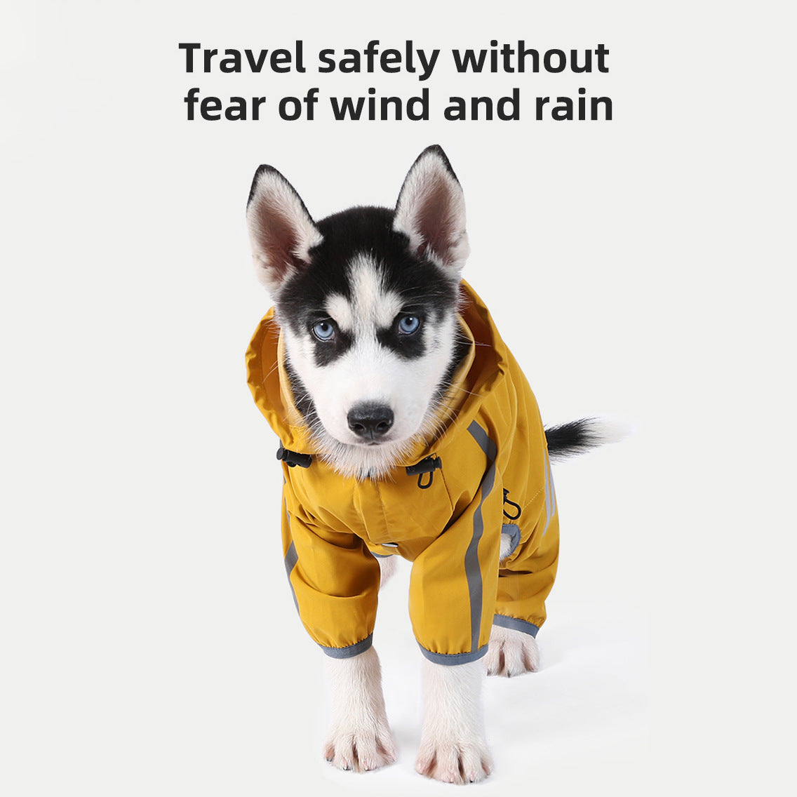 M Bright Yellow And Gray Trim Waterproof Four-Legged Dog Raincoat with Leash Hole for Small Breeds - Image 2