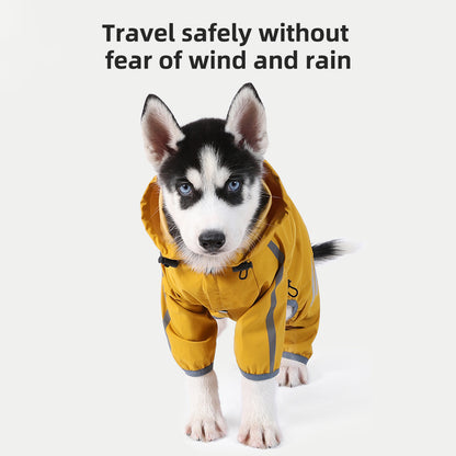 M Bright Yellow And Gray Trim Waterproof Four-Legged Dog Raincoat with Leash Hole for Small Breeds - Image 2
