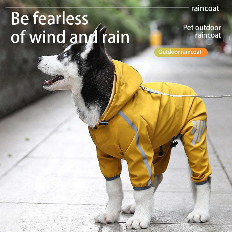 M Bright Yellow And Gray Trim Waterproof Four-Legged Dog Raincoat with Leash Hole for Small Breeds - Image 4