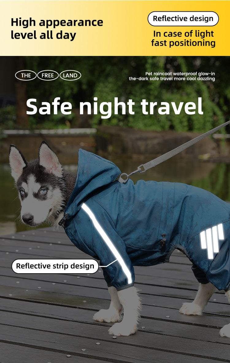 XXL Bright Yellow And Gray Trim Waterproof Four-Legged Dog Raincoat with Leash Hole for Small Breeds - Image 6