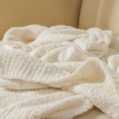 Beige Solid Color Plush Knitted Blanket for Sofa and Office, 152 x 203 cm, 1150g - Image 2