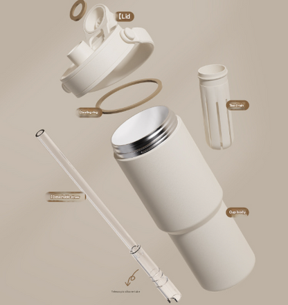 Light Coffee 30oz Ceramic-Lined Insulated Tumbler with Handle, 735ml Stainless Steel Travel Mug - Image 2